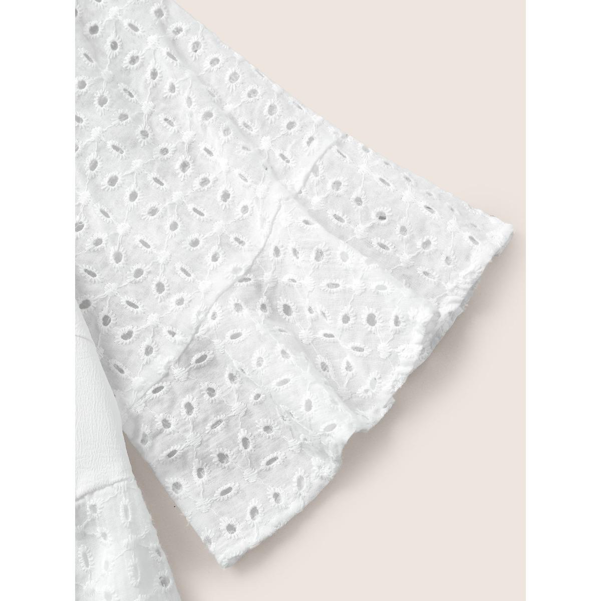Plus Size White Broderie Anglaise Patchwork Flutter Sleeve Blouse Women Resort Half Sleeve Round Neck Vacation Blouses BloomChic 14-16/1X Product Image
