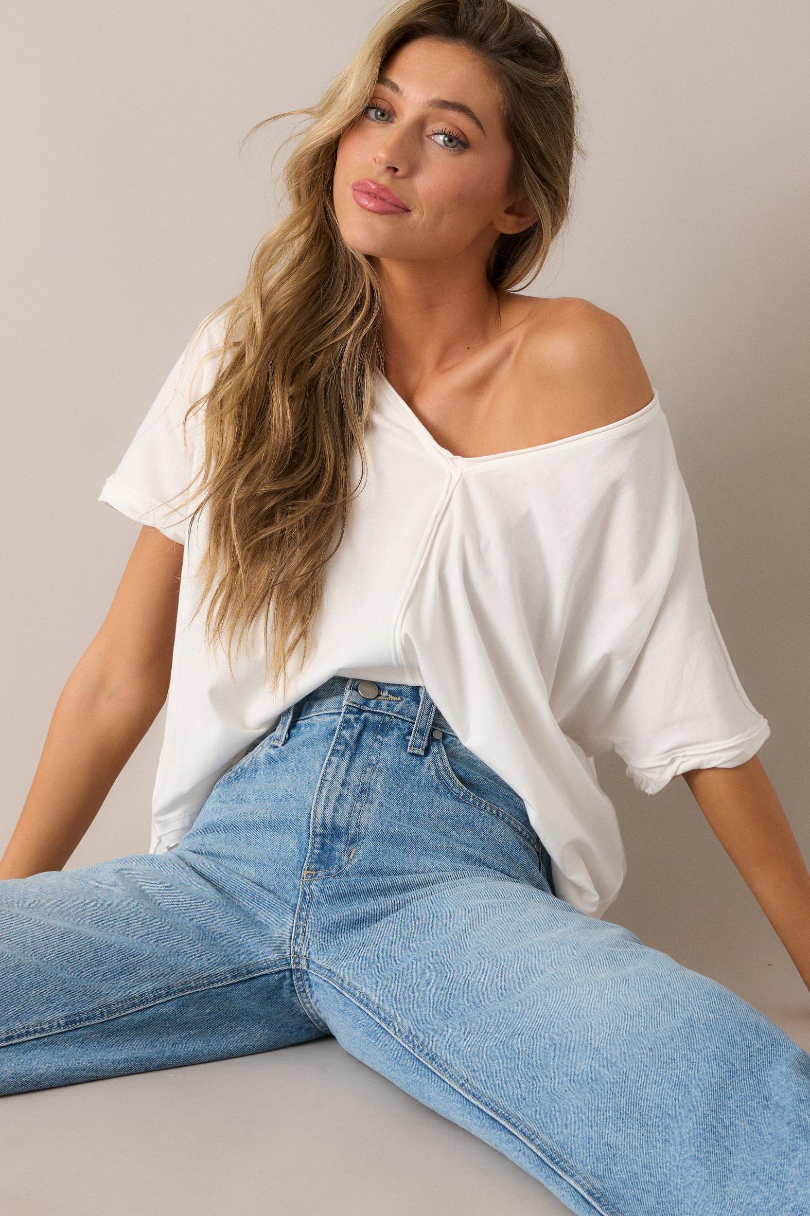 Make Room Cotton White V-Neckline Top Product Image