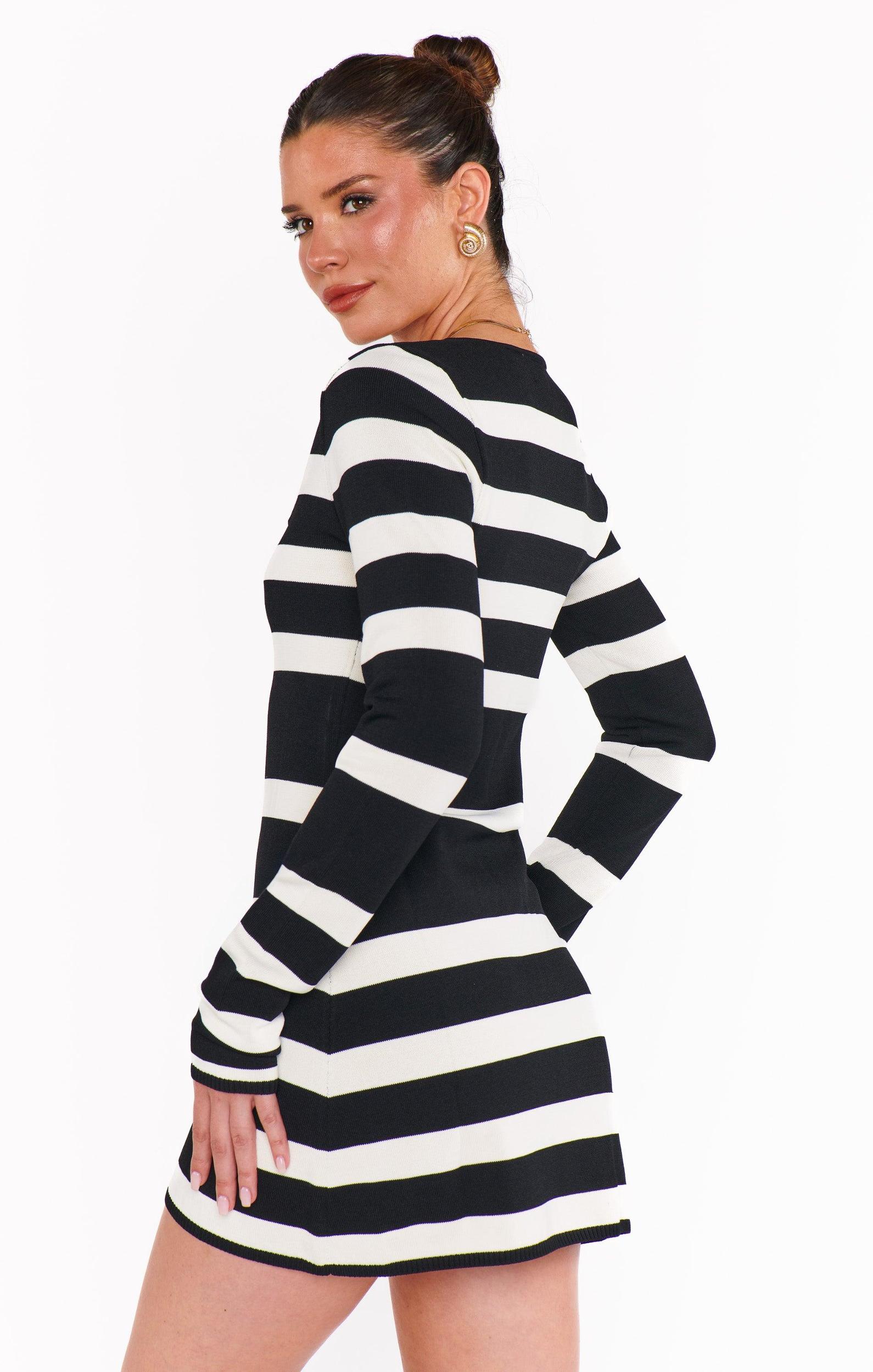 Erika Mini Dress ~ Black White Stripe Knit Product Image