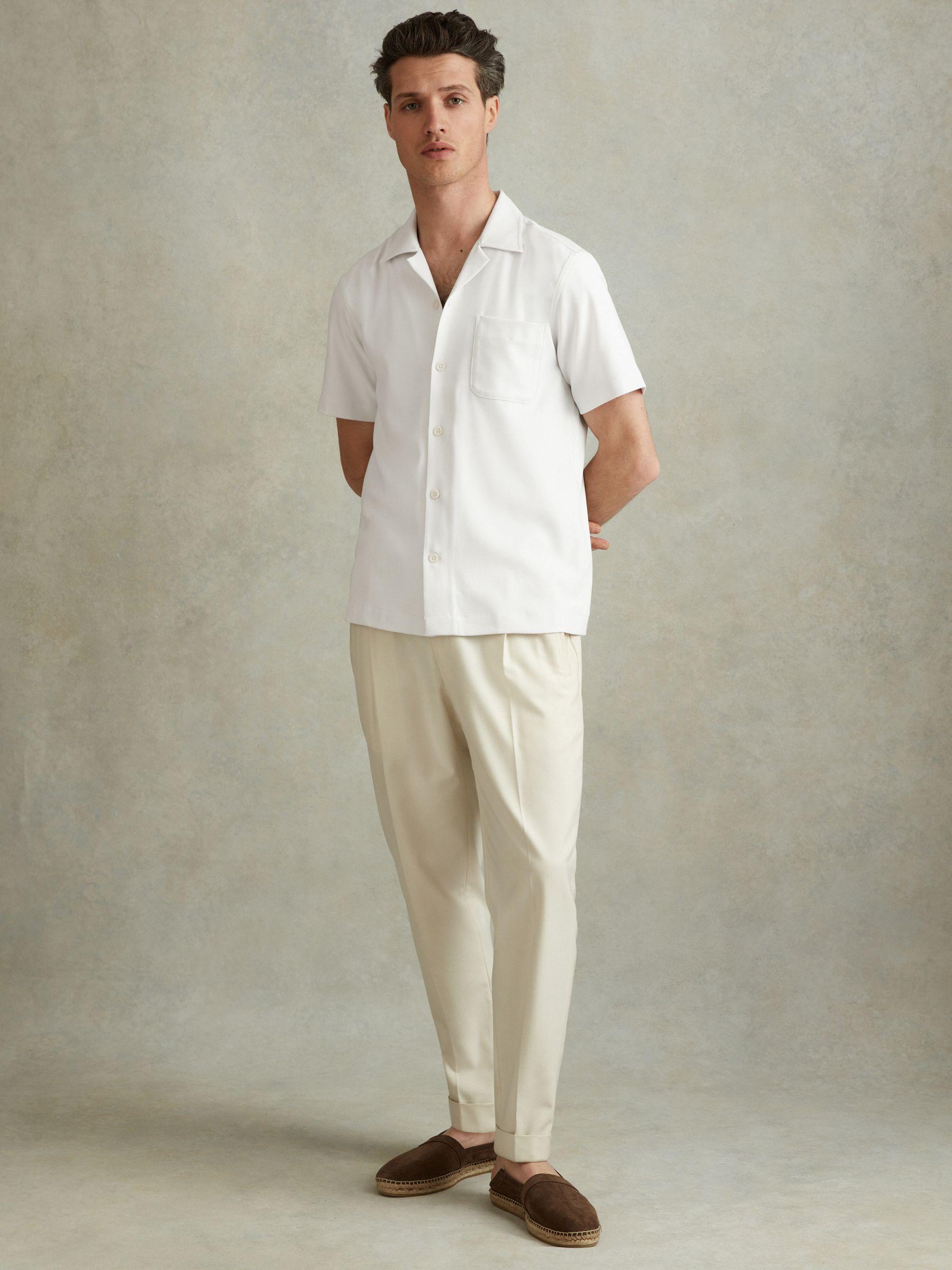 Herringbone Cuban Collar Shirt in White Product Image