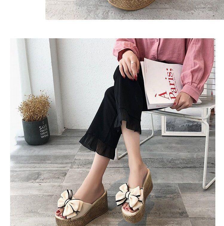 Bow Platform Wedge Slide Sandals Product Image