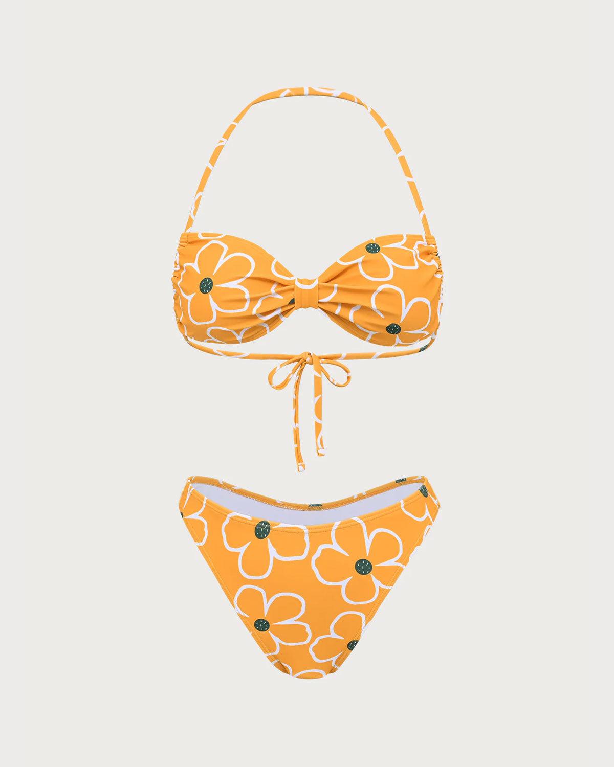 Orange Floral Triangle Bikini Set Product Image