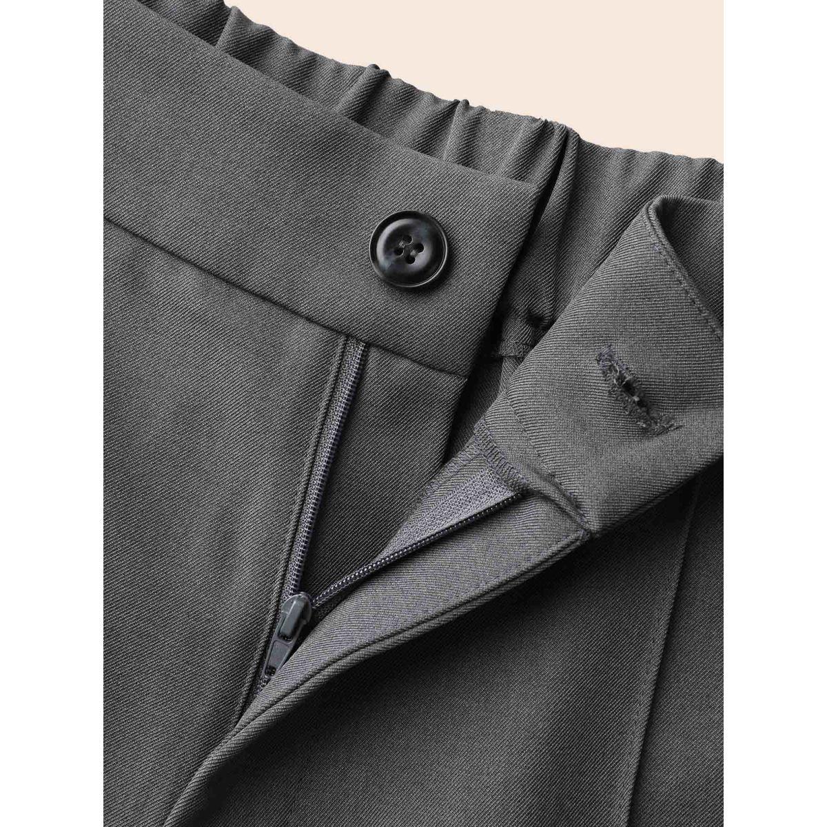 Plus Size Stretchy-Waist Seamed Plicated Detail Pants Women DimGray Workwear Essentials Wide Leg Mid Rise Work Pants BloomChic 26/4X Product Image