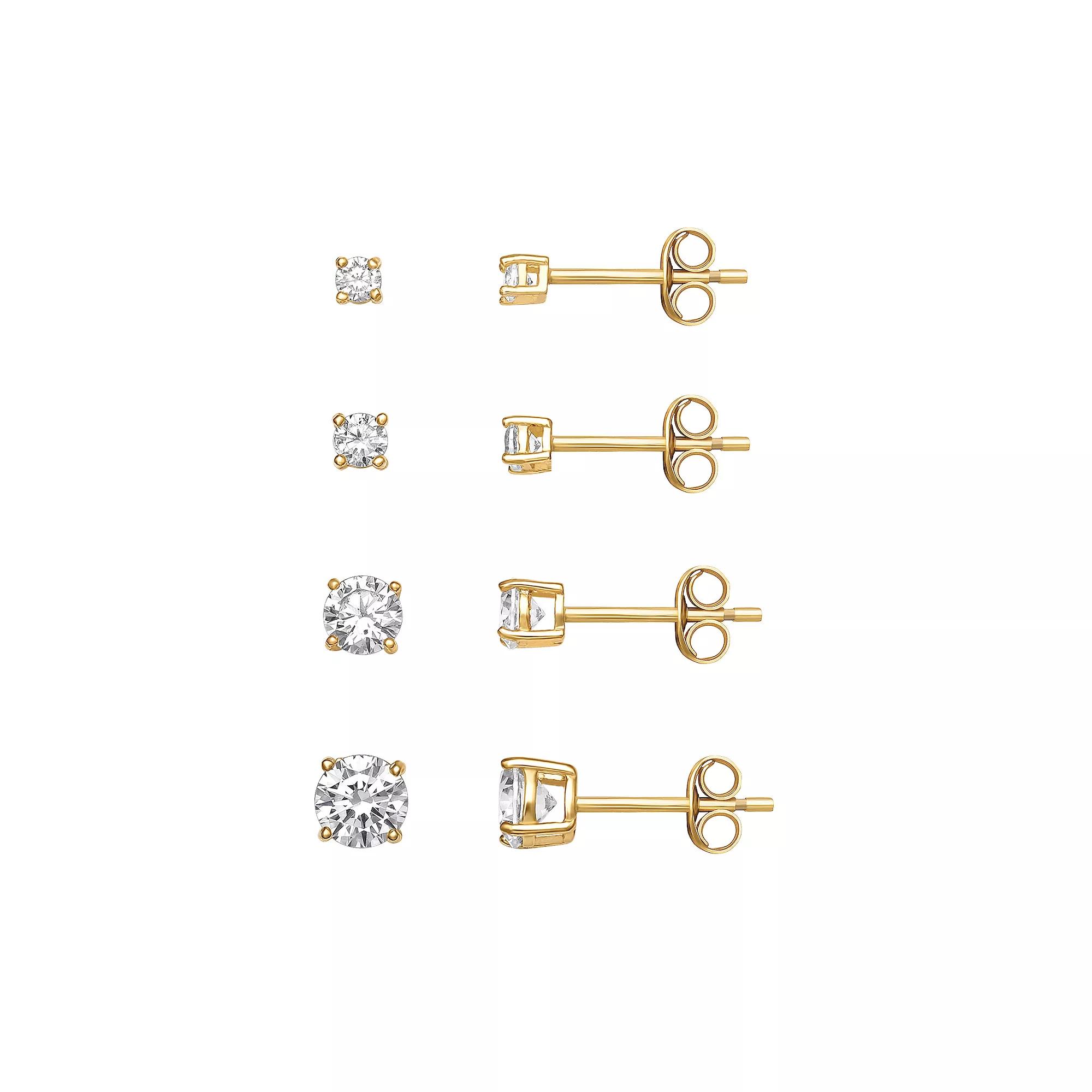 PRIMROSE Sterling Silver Cubic Zirconia Graduated Stud Earring Set of 4, Women's, Gold Tone Product Image