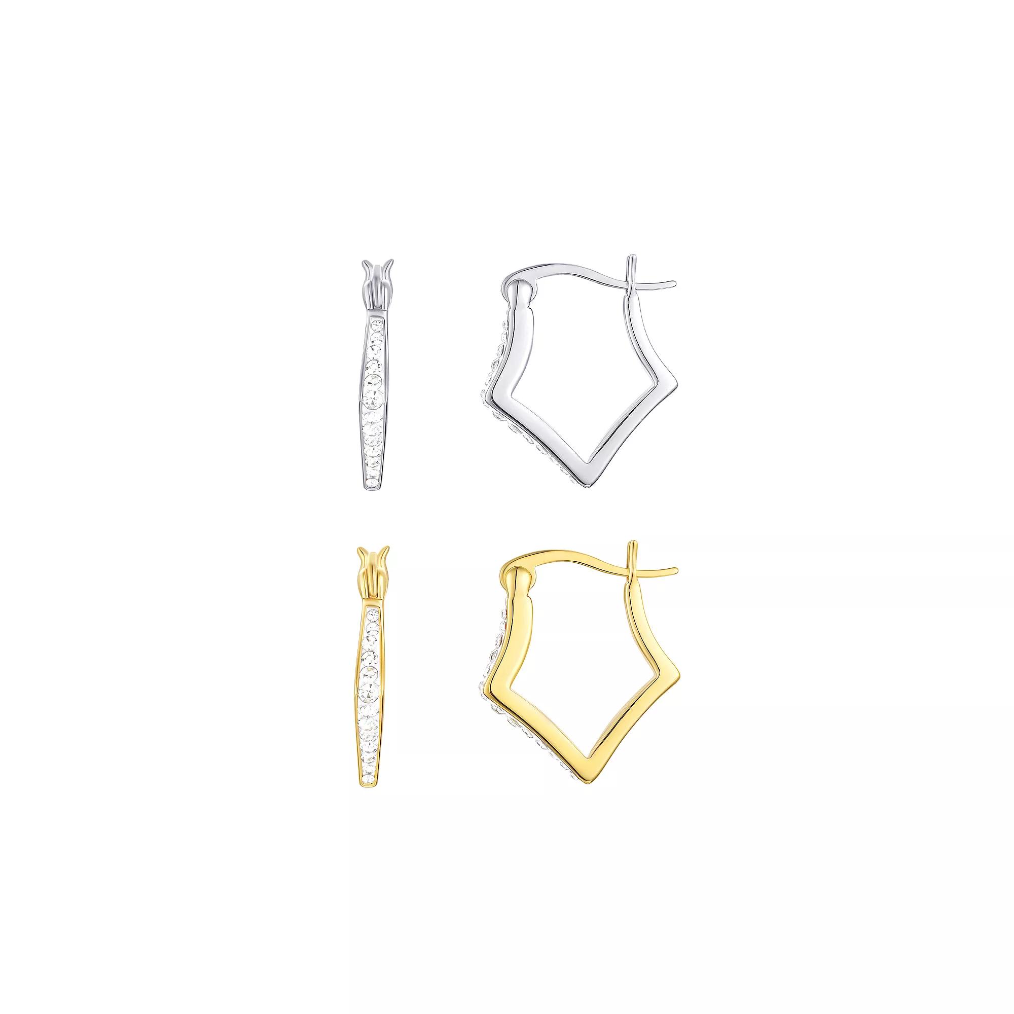 Chrystina Crystal Geometric Hoop Earrings Set, Women's, Two Tone Product Image