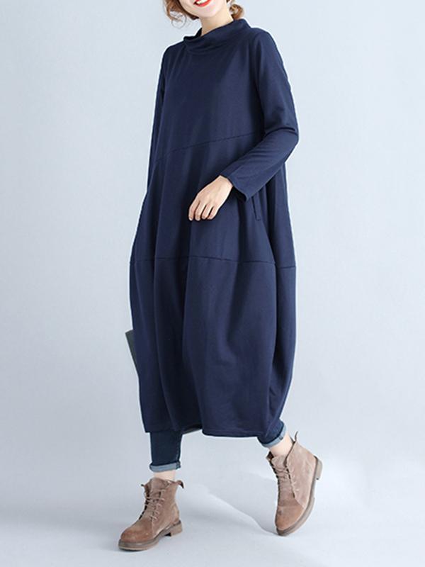 Casual Loose Plus Size Solid Color Hooded Midi Dresses Product Image