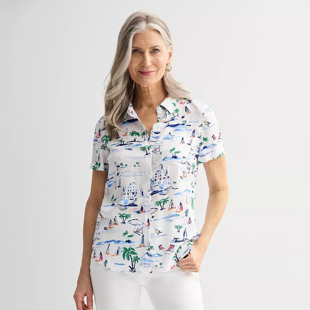 Women's Croft & Barrow® Camp Shirt, Size: XL, White Shore Product Image