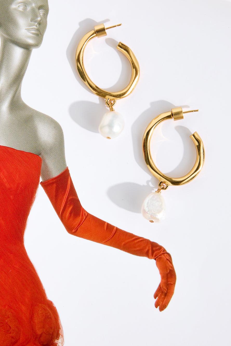 18k Gold Plated Pearl Escape Earrings Gold Product Image