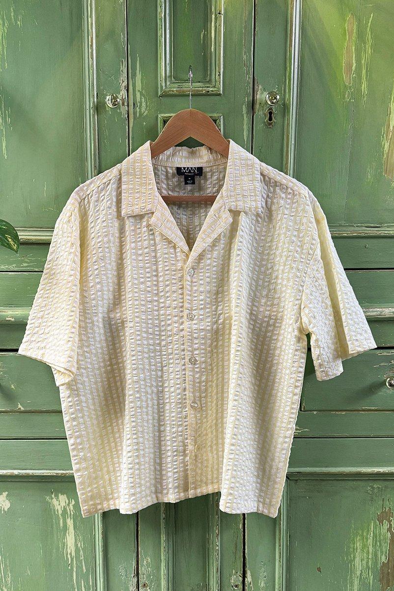 Oversized Boxy Seersucker Revere Shirt | boohooMAN USA Product Image