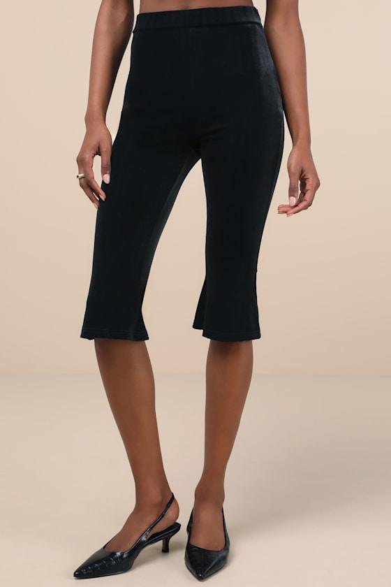 Captivating Poise Black Velvet High-Rise Capri Pants Product Image
