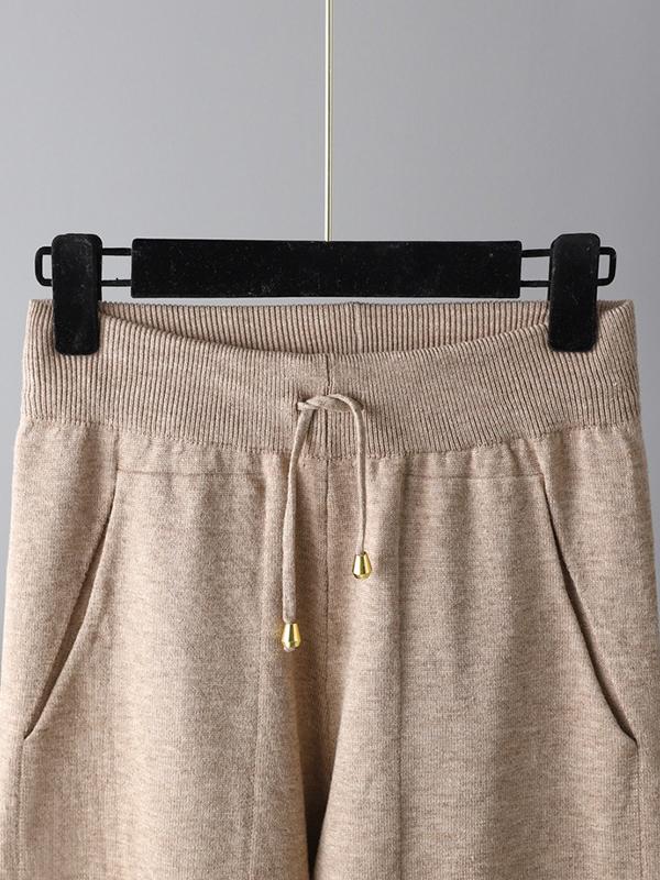 Casual Loose Solid Color V-Neck Cardigan Tops & Harem Pants Two Pieces Set Product Image