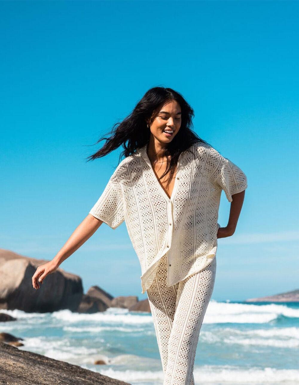 RIP CURL Pacific Dreams Womens Crochet Shirt - OFF WHITE Product Image