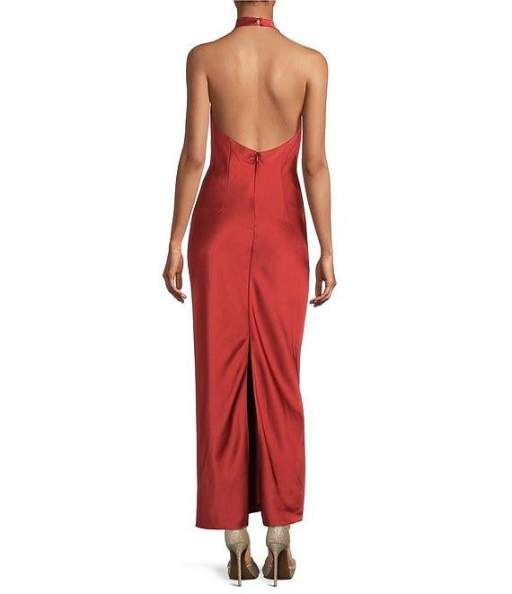Gianni Bini Tasha Halter Cowl Neck Satin Slip Maxi Dress Product Image