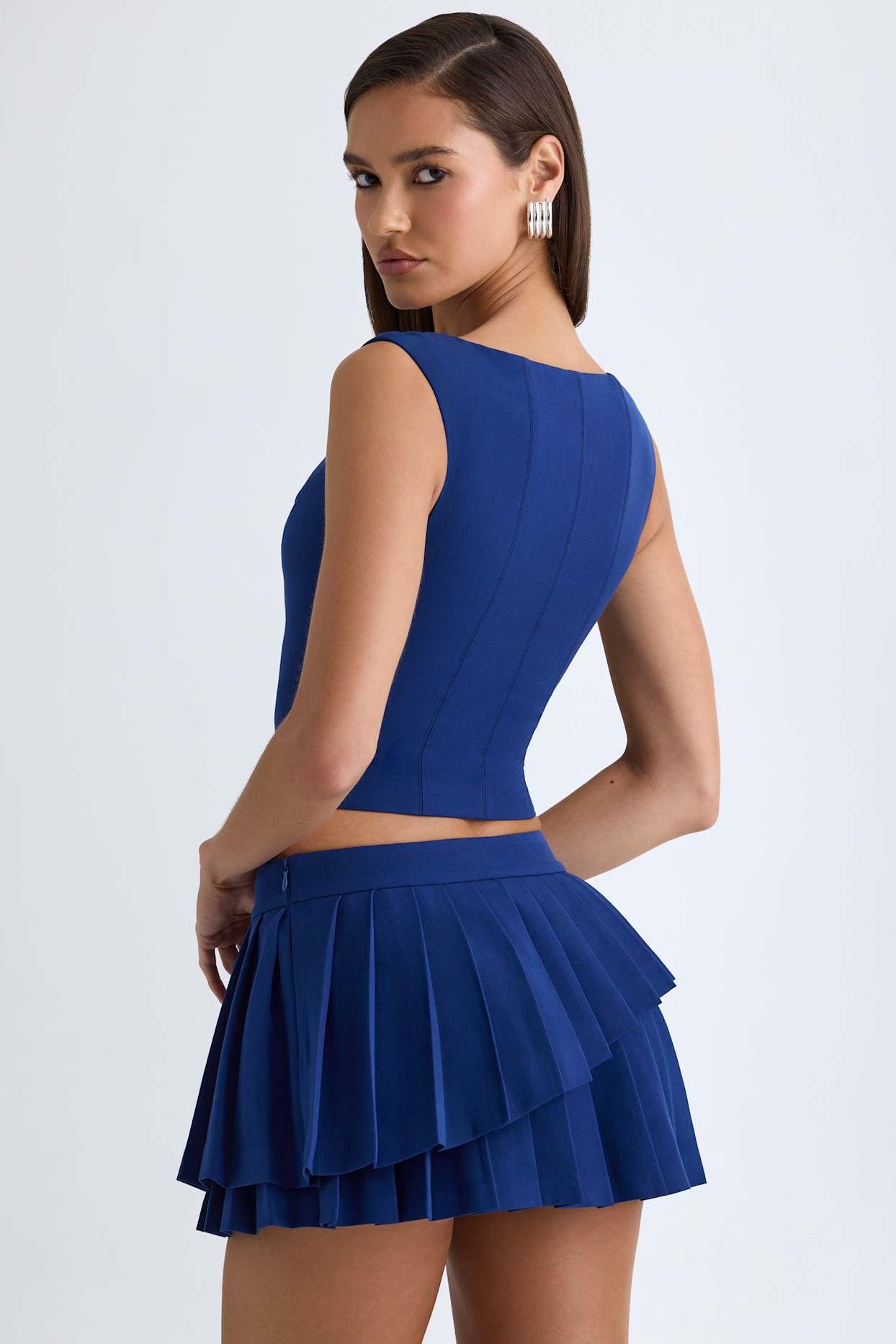 Layered Pleated Low-Rise Mini Skirt in True Navy Product Image
