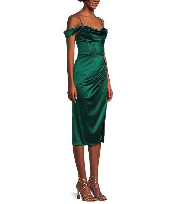 B. Darlin Off The Shoulder Pleated Front Slit Dress Product Image