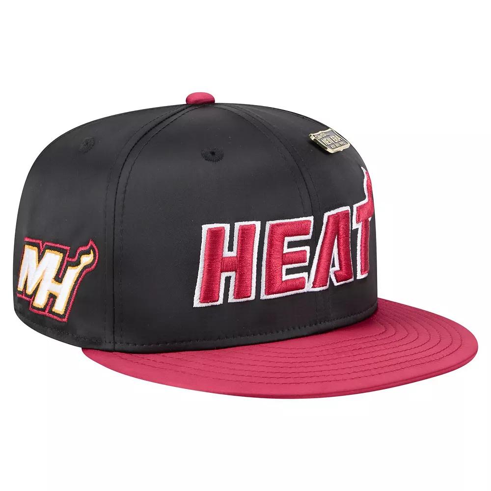 Men's New Era  Black/Red Miami Heat Throwback Satin Vintage Pin Two-Tone 59FIFTY Fitted Hat, Size: 7 7/8 Product Image
