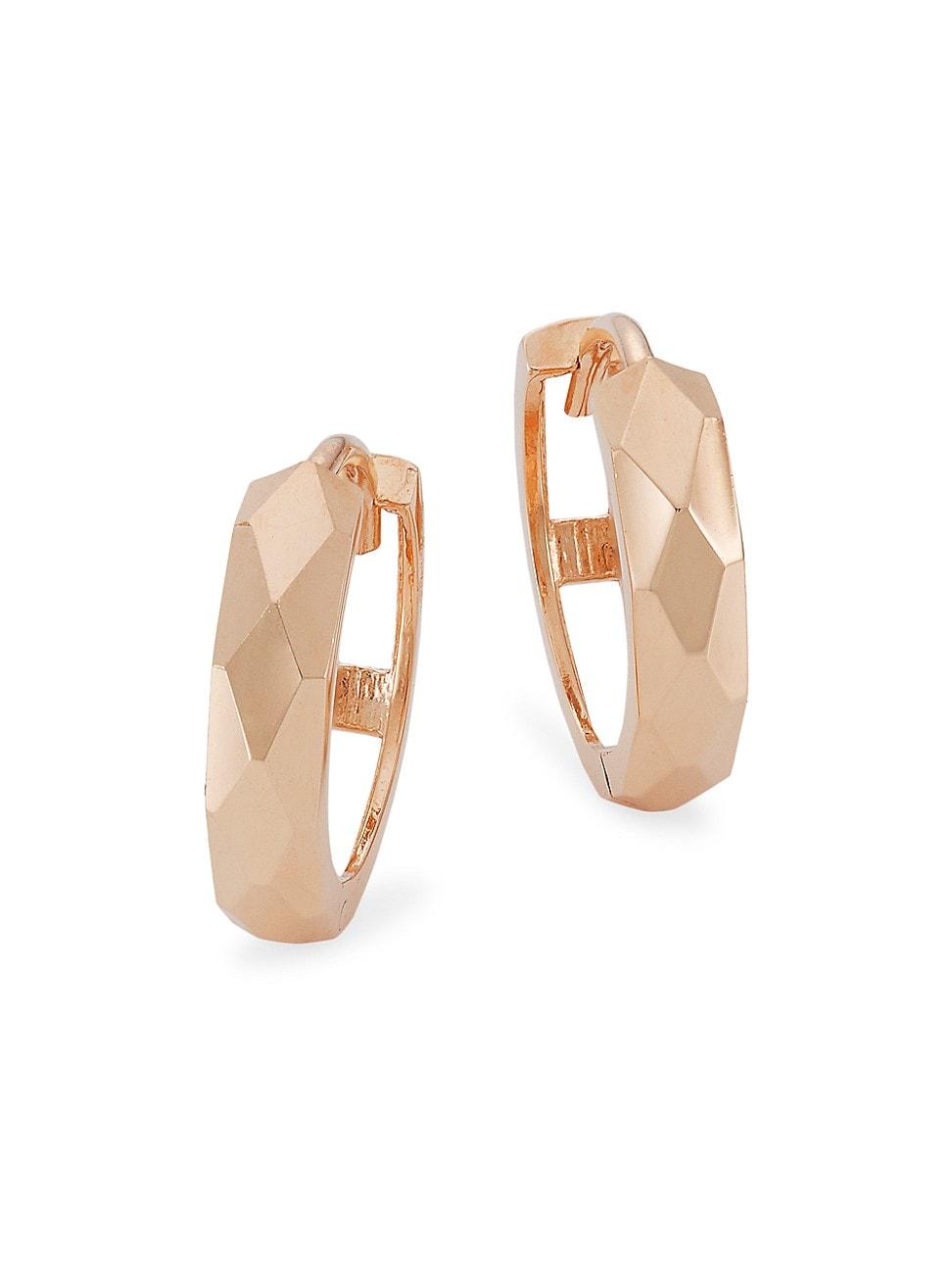 Womens 14K Gold Faceted Huggie Hoop Earrings Product Image