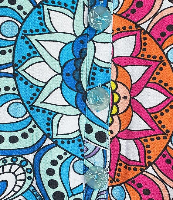 Ali Miles Plus Size Medallion Print Wire Collar 3/4 Sleeves Button Front Tunic Product Image