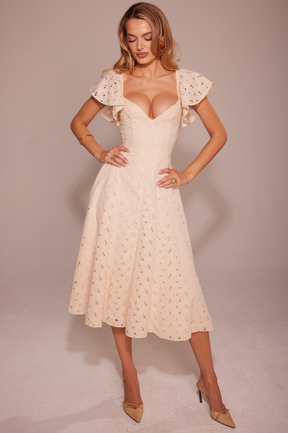 Amaya  cream tea broderie anglais midi dress Product Image