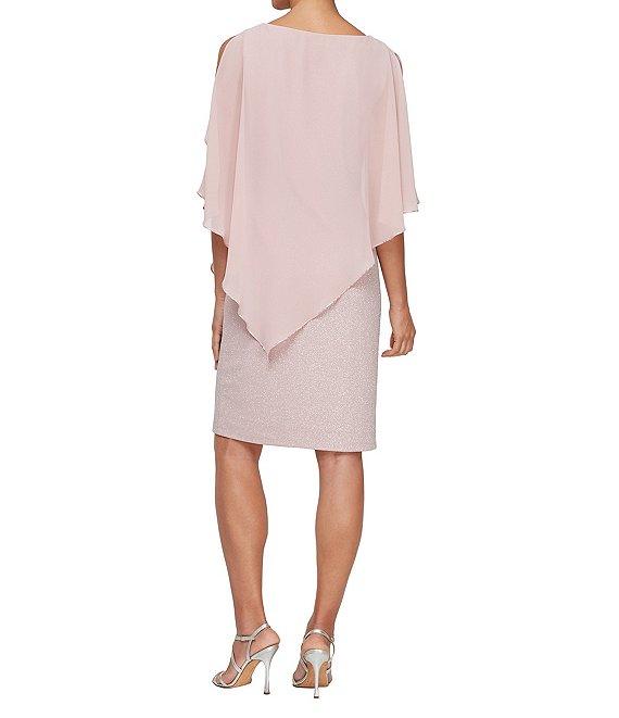 Ignite Evenings Short Sleeve Crew Neck Asymmetric Overlay Bodice Glitter Sheath Dress Product Image