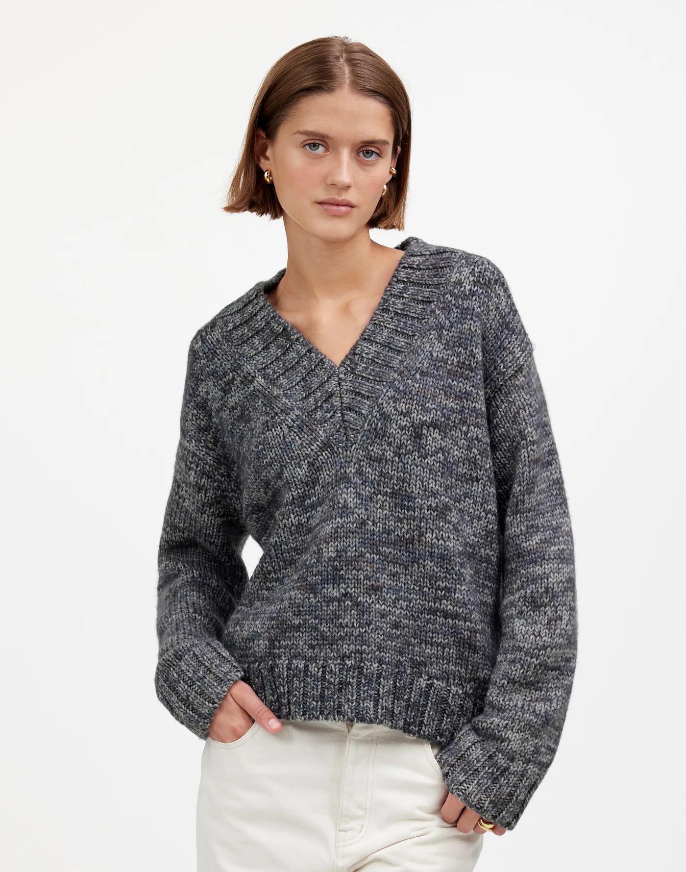 Spray-Dyed V-Neck Oversized Sweater Product Image