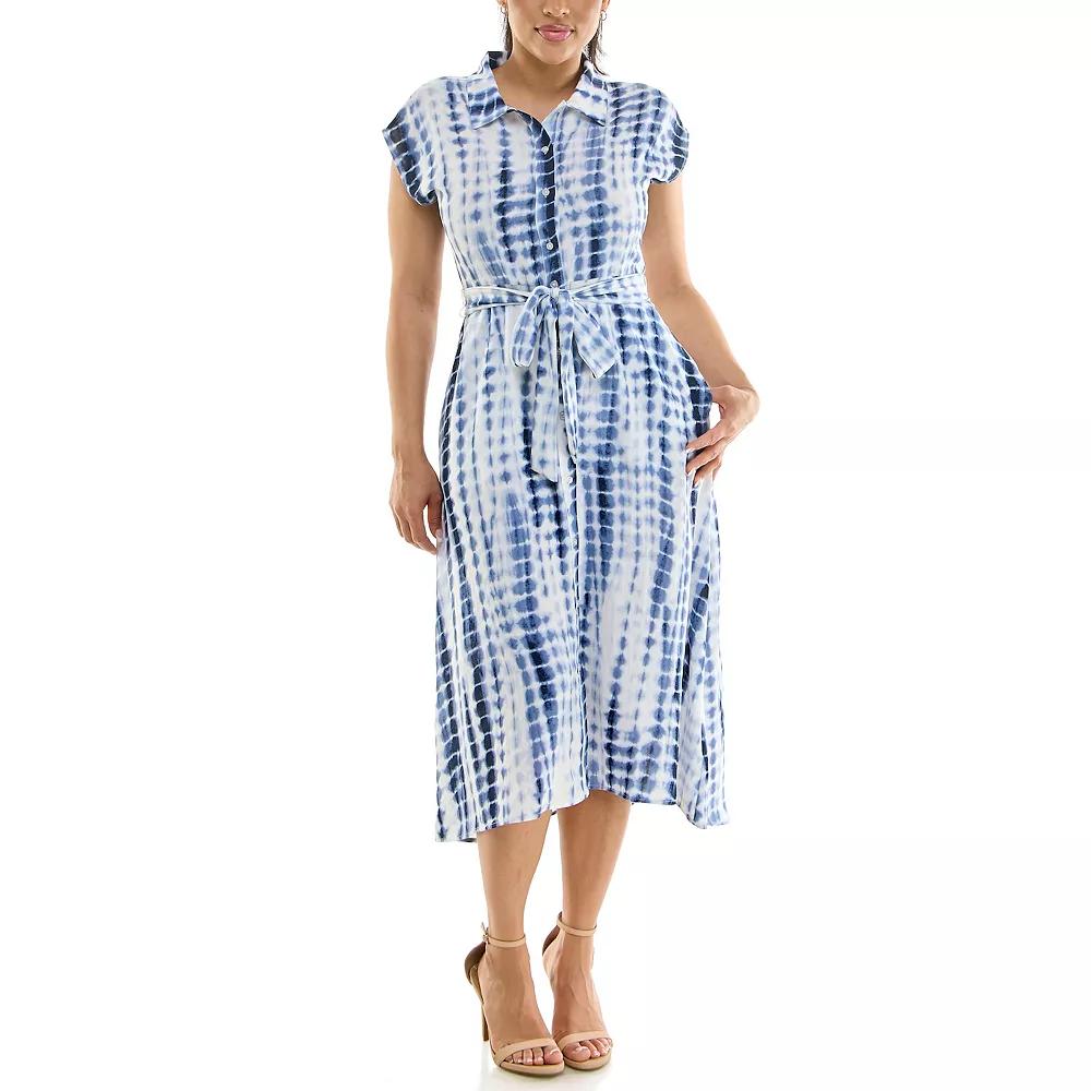 Women's Nina Leonard Collared Button Front Dress, Size: Medium, Blue Team Product Image