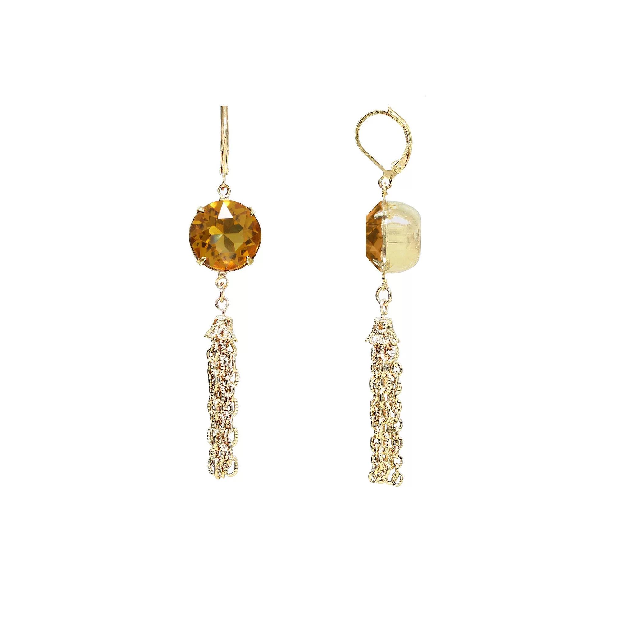 1928 Gold Tone Simulated Topaz Tassel Drop Earrings, Womens, Yellow Product Image