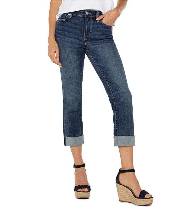 Liverpool Los Angeles Petite Size Charlie Stretch Denim Mid-Rise Straight Leg Wide Rolled Cuff Jeans Product Image