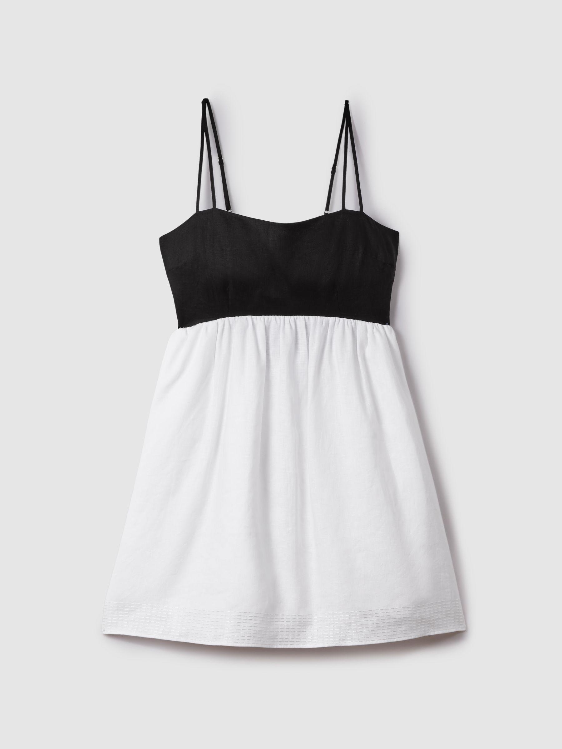 Linen Colourblock Mini Dress in Black/White Product Image