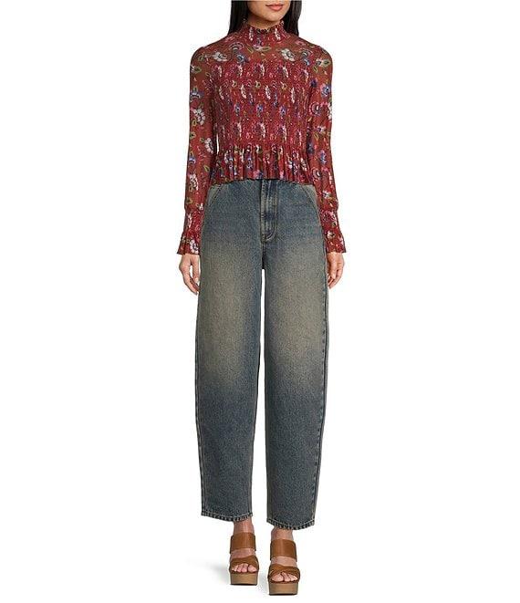 C&V Chelsea & Violet Floral Print Long Sleeve Smocked Coordinating Top Product Image