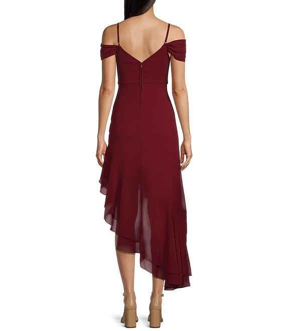 City Vibe Off The Shoulder Drape Chiffon Ruffle Hi-Lo Dress Product Image