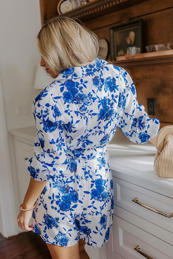 Sweet Surprise Floral Romper in Royal Blue Product Image