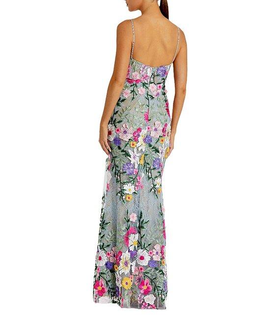 Mac Duggal Embroidered Floral Print Sweetheart Neck Sleeveless Mermaid Gown Product Image