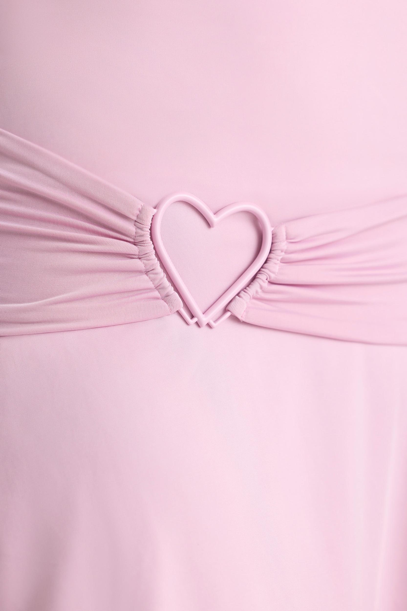 Heart Detail Cowl Neck Mini Dress in Soft Pink Product Image