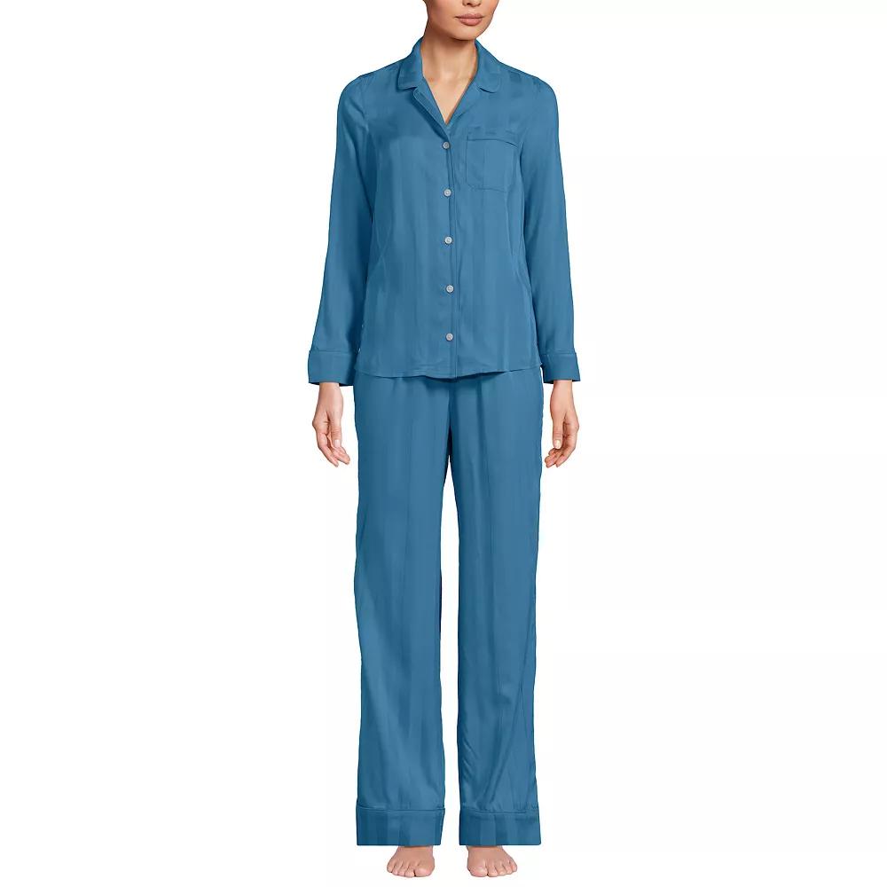 Women's Lands' End Shadow Stripe Pajama Top & Pajama Pants Set, Size: XL, Aegean Coast Product Image