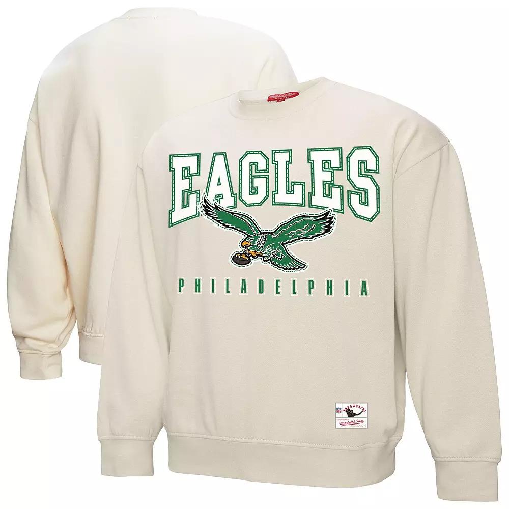 Women's Mitchell & Ness Cream Philadelphia Eagles Fandom Fleece Pullover Sweatshirt,  Product Image