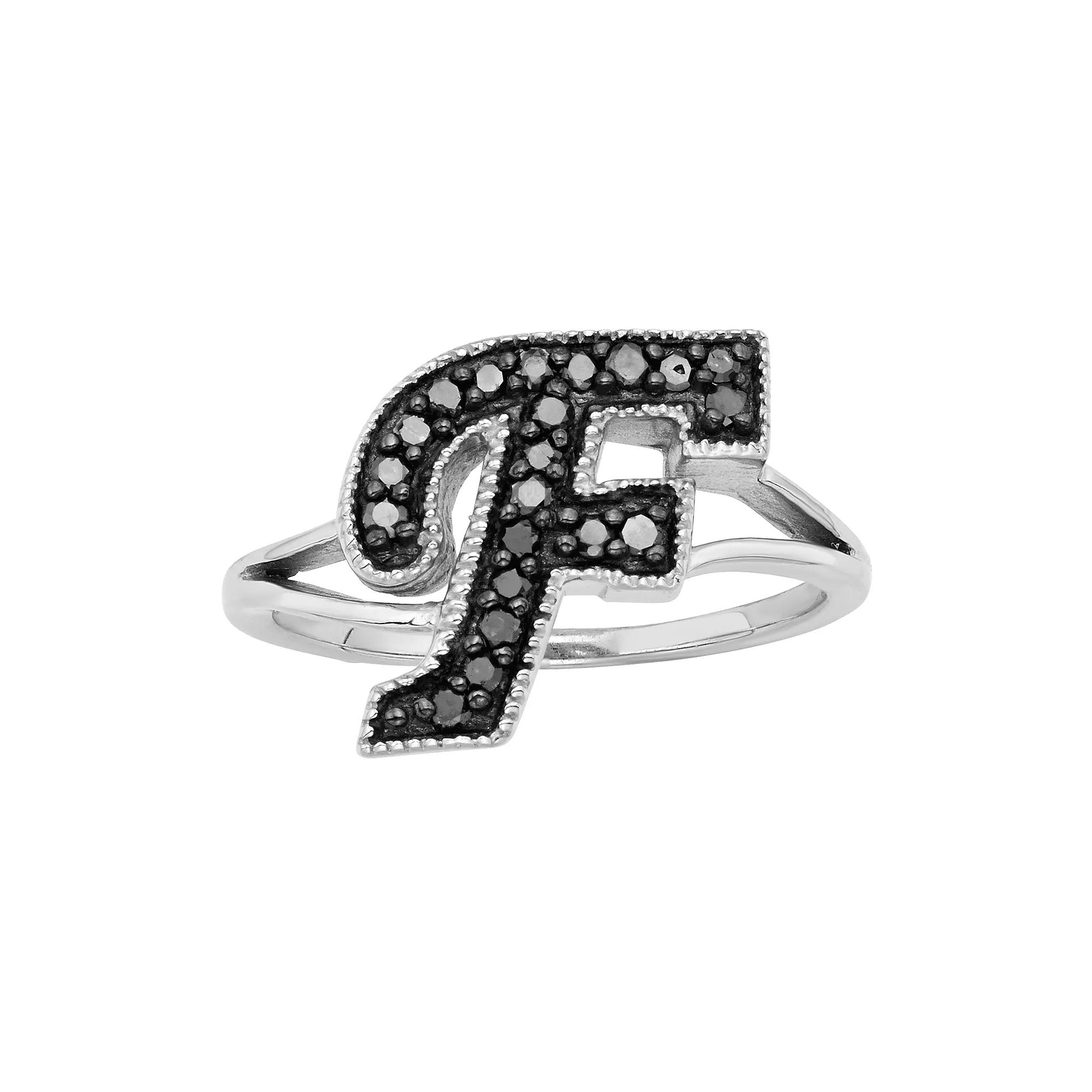 Jewelexcess Sterling Silver 1/4-ct. T.W. Black Diamond Initial Ring, Womens Product Image