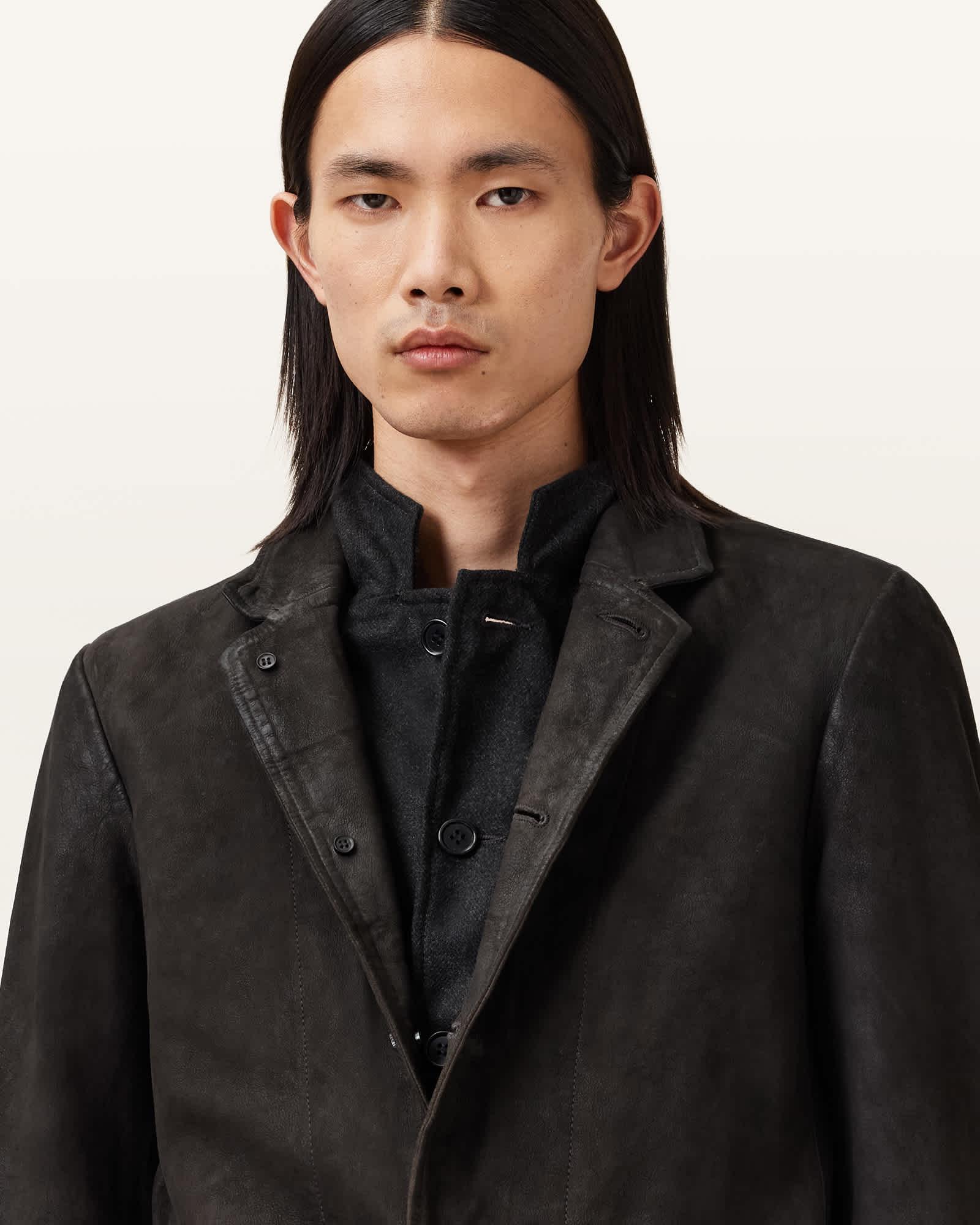 Survey Double Layered Waxed Suede Blazer ANTHRACITE GREY | ALLSAINTS US Product Image