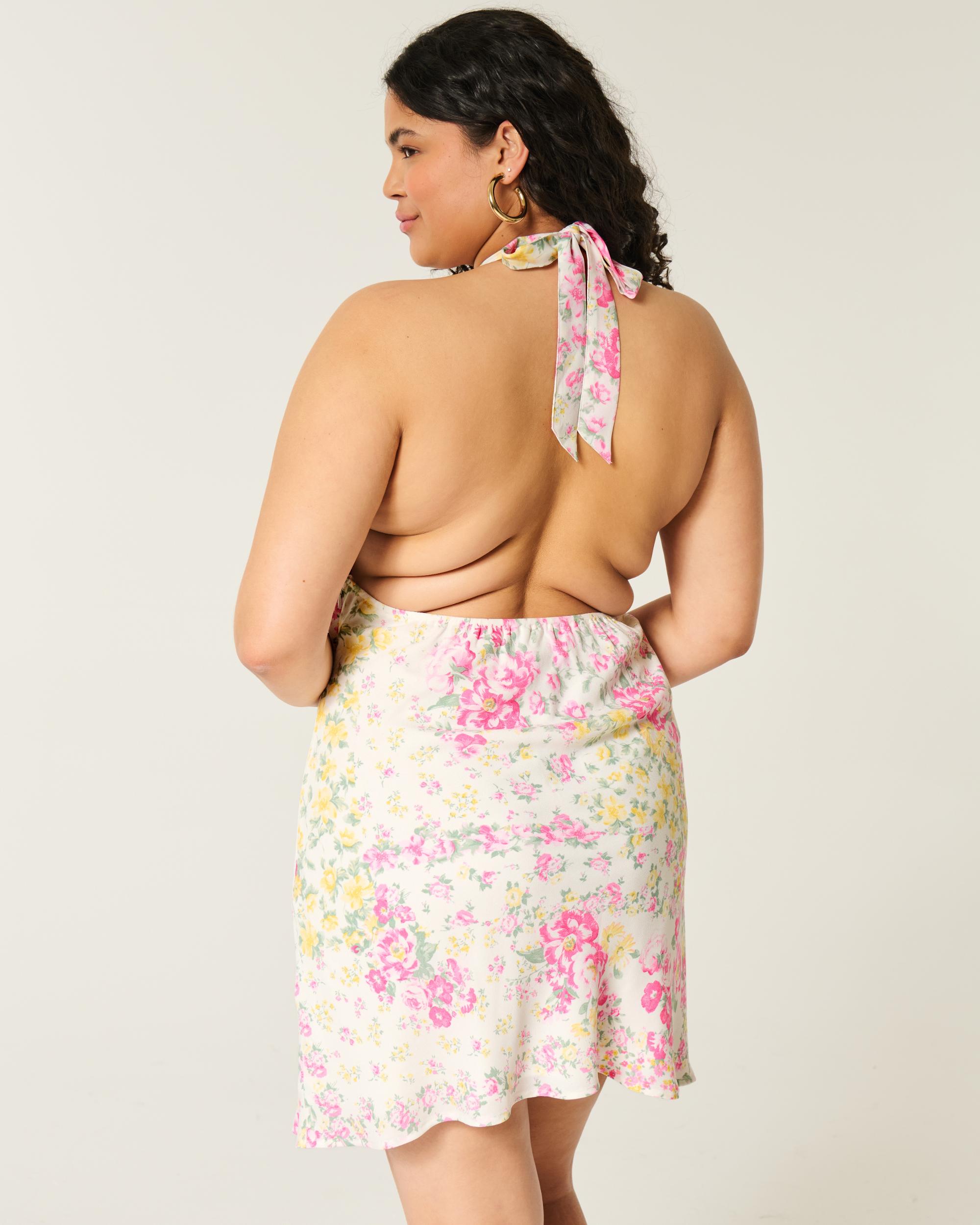 Open-Back Crepe Halter Dress Product Image