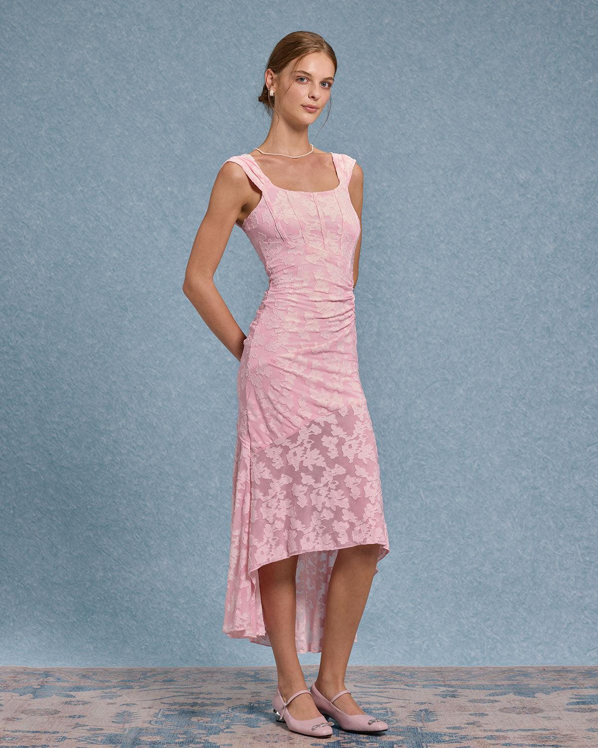 Pink Jacquard Bodycon Slip Maxi Dress Product Image