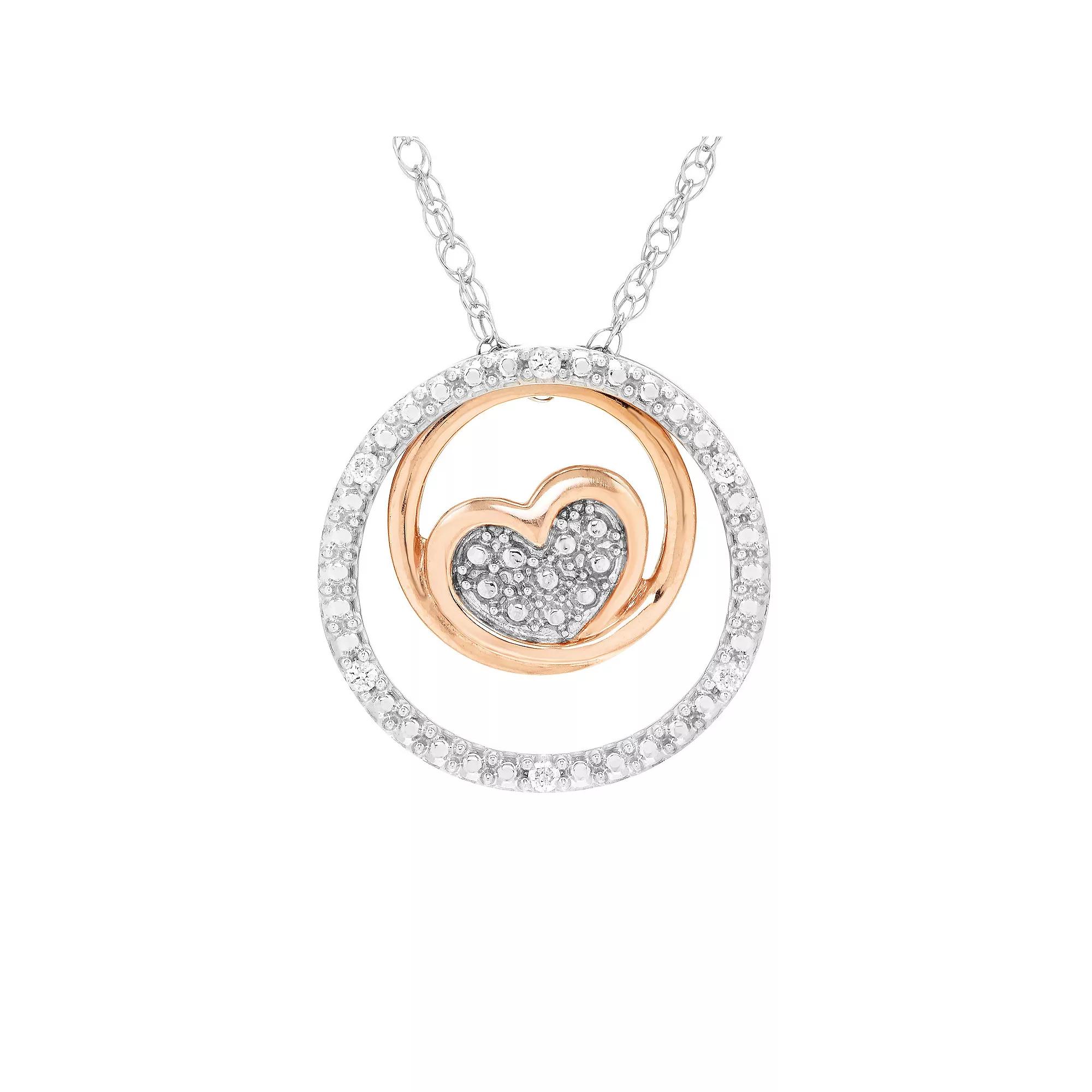 Boston Bay Diamonds 14k Rose Gold Two Tone Sterling Silver Diamond Accent Three-in-One Heart Circle Pendant, Women's, Size: 18" Product Image