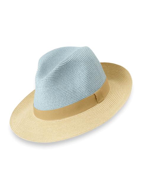 Straw Blend Fedora With Ribbon Band - Blue/tan Product Image