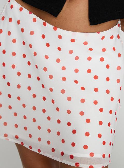 Dapple Bias Mini Skirt White / Red Polka Product Image
