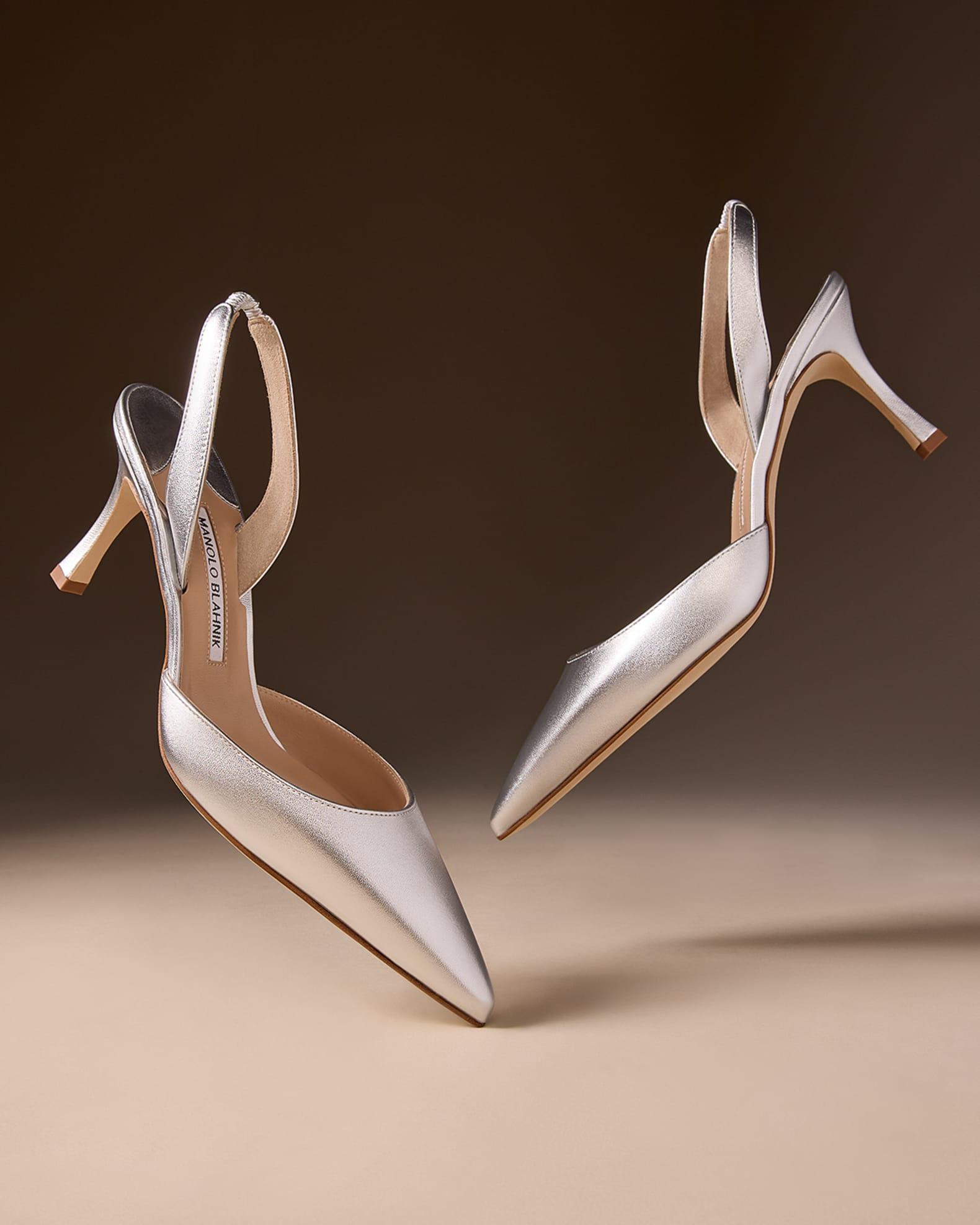 Carolyne Metallic Leather Mid-Heel Slingback Pumps Product Image