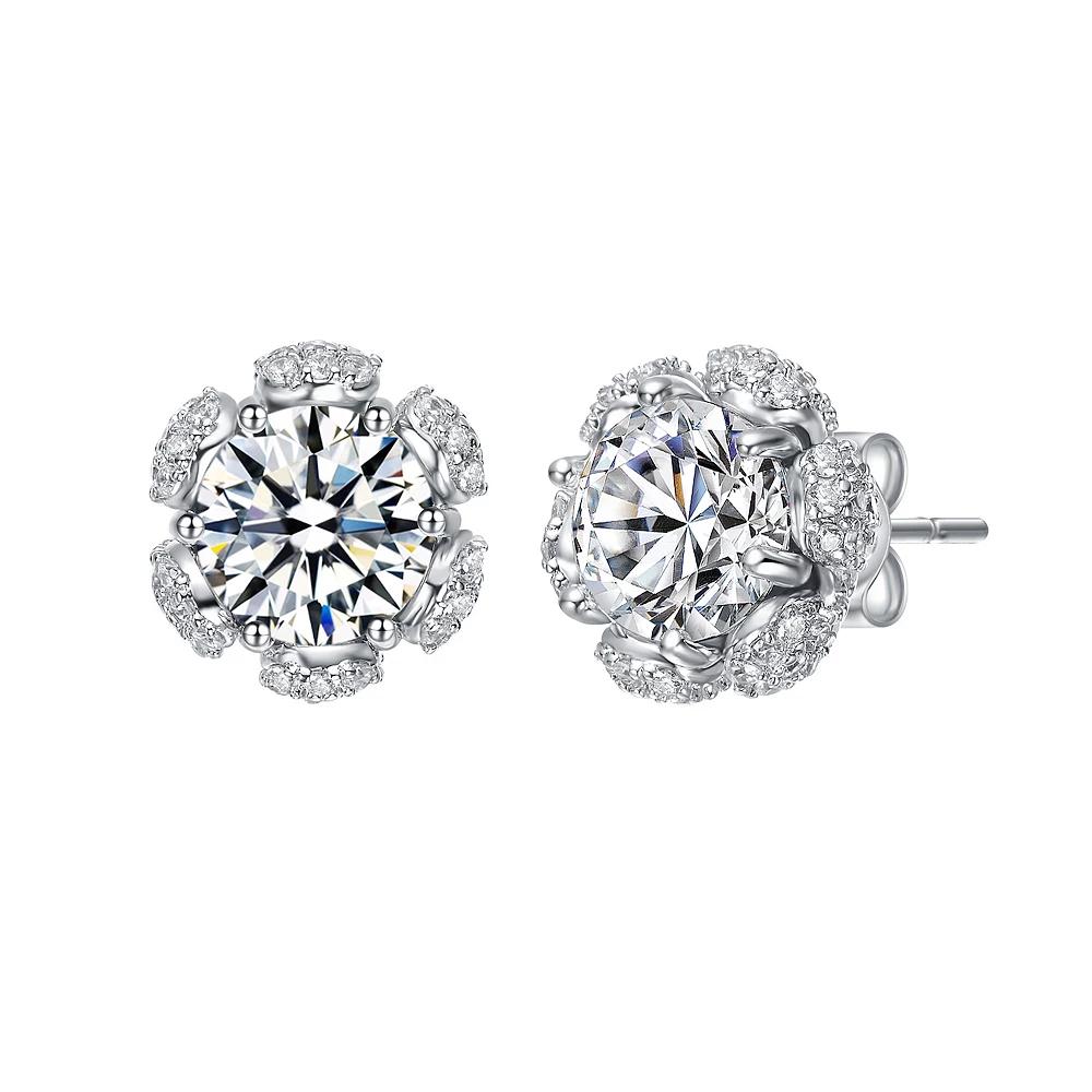 Sterling Silver Cubic Zirconia Flower Halo Stud Earrings, Womens Product Image