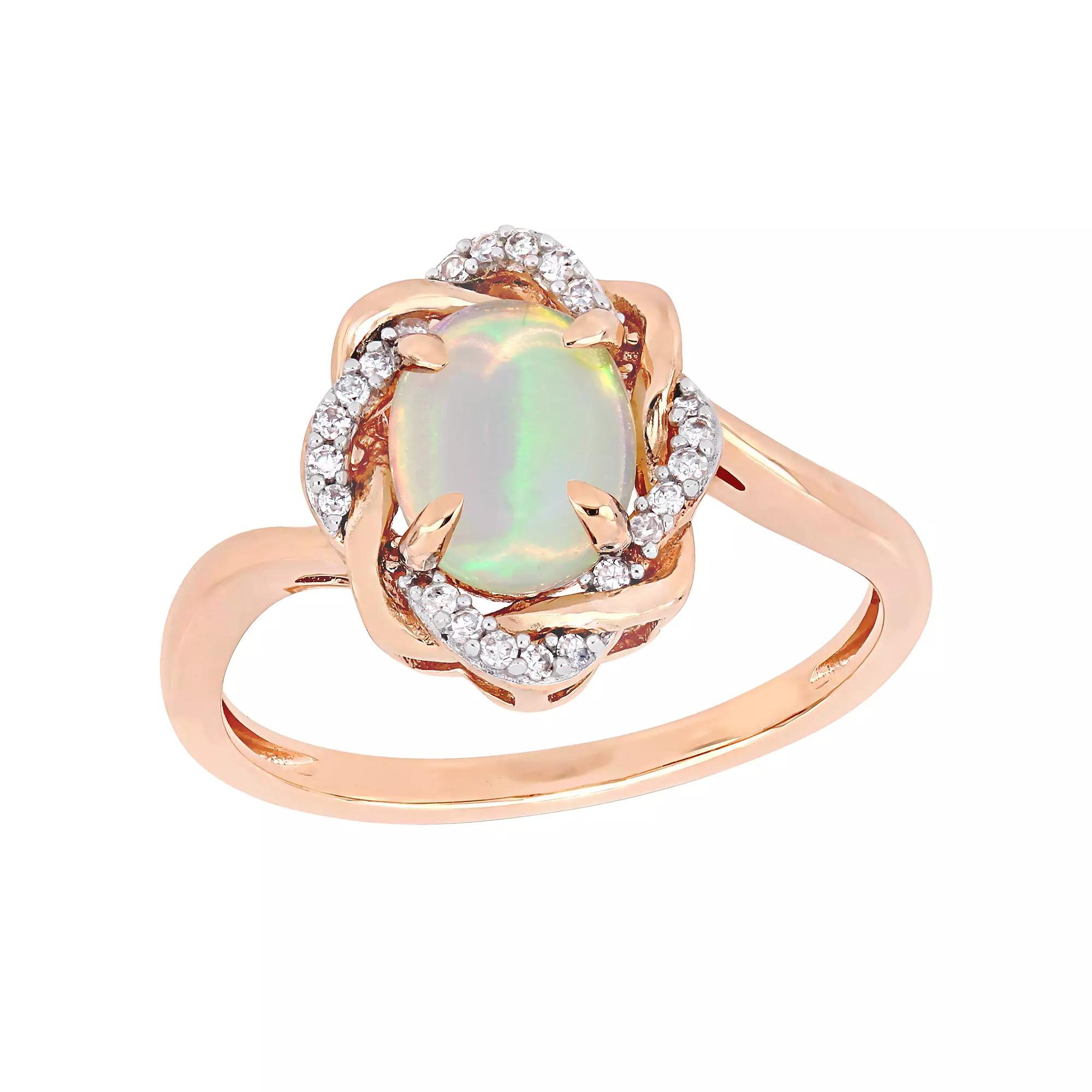 Stella Grace 10k Rose Gold 1/10 Carat T.W. Diamond & Ethiopian Opal Love Knot Ring, Women's, Size: 8.50 Product Image