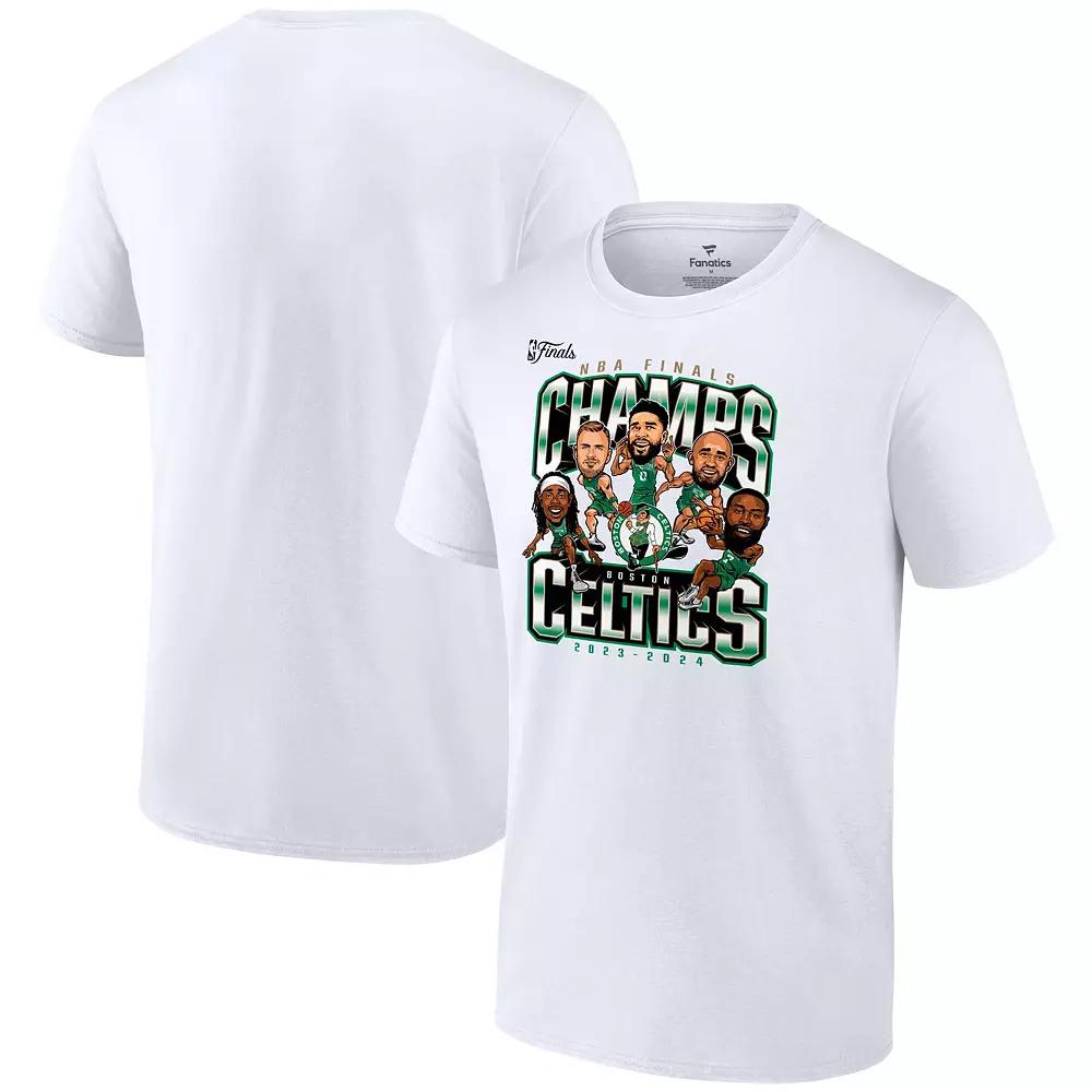 Men's Fanatics White Boston Celtics 2024 NBA Finals Champions Pull Up Jumper Caricature T-Shirt, Size: Large Product Image