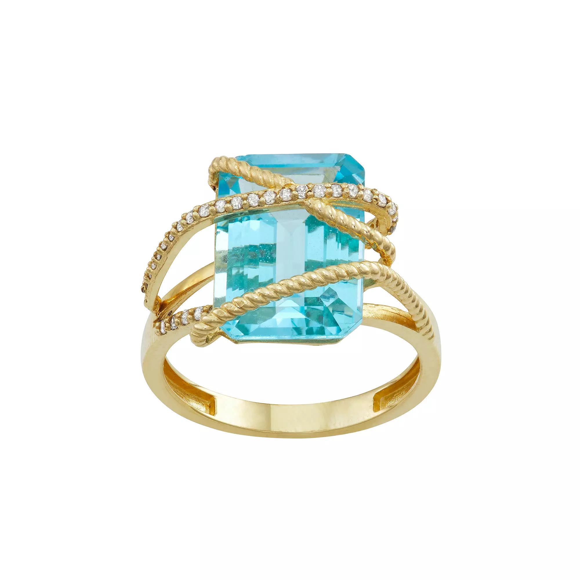 Tiara 10k Gold 1/6 Carat T.W. Diamond & Blue Topaz Ring, Women's Product Image