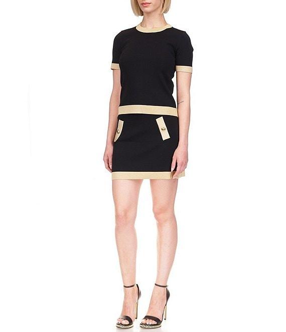 Michael Kors Metallic Trim Color Block Crew Neck Short Sleeve Top Product Image
