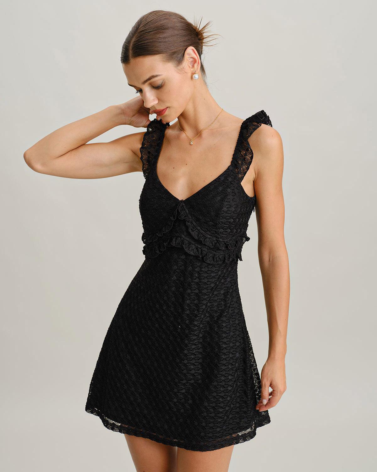 Black V Neck A-Line Slip Mini Dress Product Image